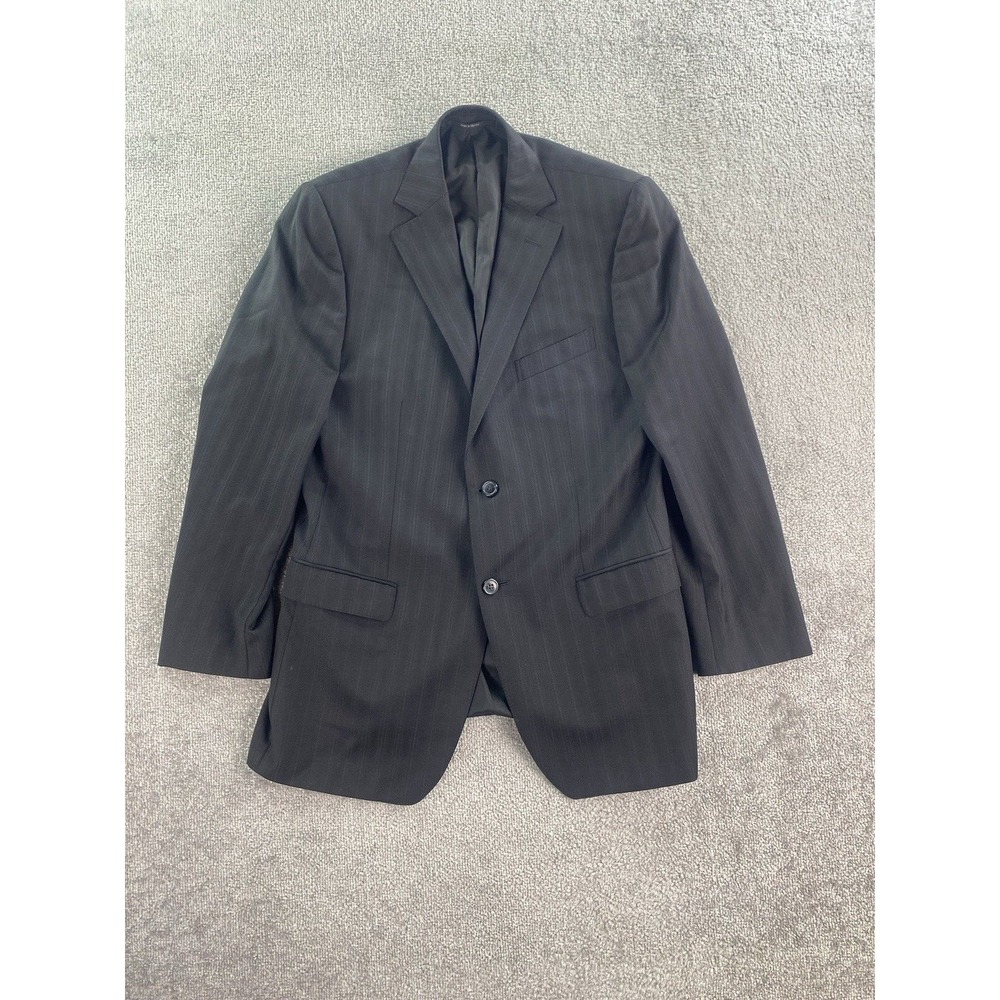 Zegna Suit Jacket 40 L Black Wool Striped Premium Luxury Designer Fine Menswear